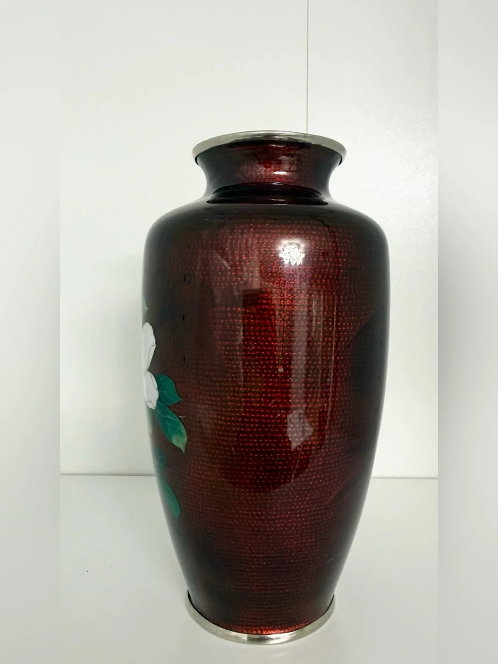 Vintage Japanese Enamel Sterling Silver Cloisonné Flower Vase Lot Red White